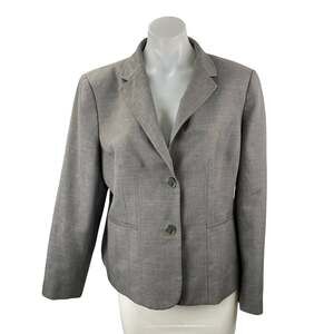 Kasper Women's Gray Long Sleeve Notch Lapel Blazer Coat Suit Jacket Size 16